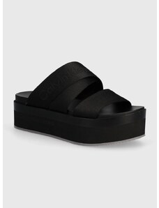 Pantofle Calvin Klein Jeans FLATFORM SANDAL WEBBING IN MR dámské, černá barva, na platformě, YW0YW01361