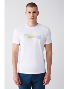 Avva Men's White 100% Cotton Crew Neck Embossed Printed Standard Fit Regular Fit T-shirt
