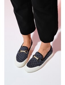 LuviShoes Marrakesh Black Denim Women's Buckled Loafer Shoes