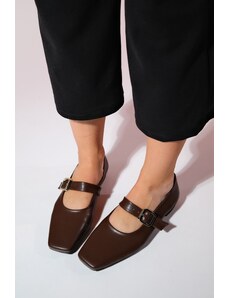 LuviShoes BLUFF Brown Skin Flat Toe Women's Flat Shoes