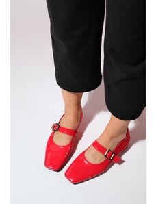 LuviShoes BLUFF Red Patent Leather Women's Flat Toe Flat Shoes