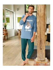 Blancheporte Pyžamo s kalhotami, dlouhými rukávy a potiskem sviště modrá/zelená 137/146 (4XL)