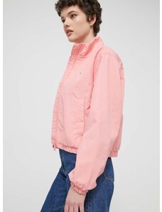 Bunda Tommy Jeans dámská, růžová barva, přechodná, DW0DW18139