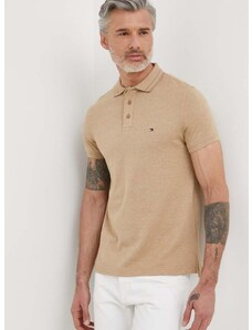 Bavlněné polo tričko Tommy Hilfiger béžová barva