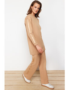 Trendyol Mink Stripe Detailed Knitted Tracksuit Set