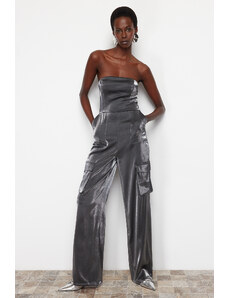 Trendyol Anthracite Fitted Woven Shimmer Jumpsuit