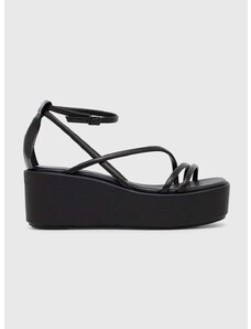 Kožené sandály Calvin Klein WEDGE SANDAL 30 LTH dámské, černá barva, na platformě, HW0HW01949
