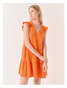 Jimmy Key Orange Sleeveless V-Neck Mini Linen Dress