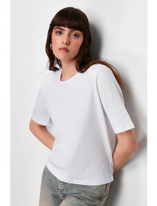 Trendyol Ecru 100% Single Jersey Padded Crop Knitted T-Shirt