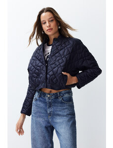 Trendyol Navy Blue Oversize Geometric Patterned Quilted Coat