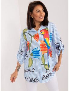 Fashionhunters Světle modrobílá pruhovaná dámská košile na knoflíky
