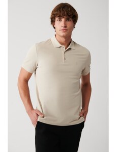 Avva Men's Beige 100% Egyptian Cotton Standard Fit Normal Cut 3 Button Polo Neck T-shirt