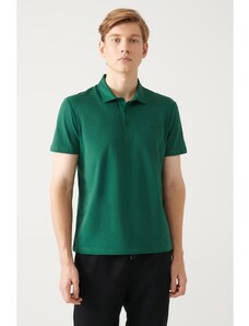 Avva Men's Green 100% Cotton Standard Fit Normal Cut 3 Buttons Anti-roll Polo T-shirt