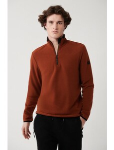 Avva Men's Tile Fleece Sweatshirt Stand Collar Cold Resistant Half Zipper Regular Fit
