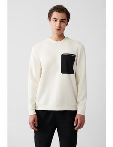 Avva Men's Ecru Soft Touch Crew Neck Printed Comfort Fit Sweatshirt