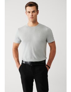 Avva Men's Gray Crew Neck Cotton Standard Fit Regular Cut Thin Knitwear T-shirt