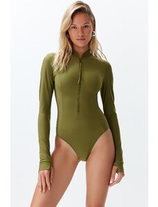 Trendyol Khaki Zippered Long Sleeve Regular Swimsuit