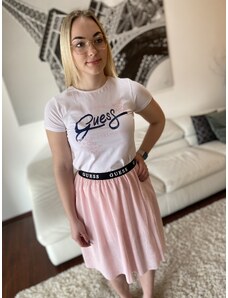 Dívčí tričko s krátkým rukávem GUESS, bílé s růžovými nápisy LA