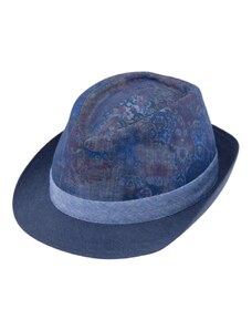 Unisex letní modrý látkový klobouk Trilby od Fiebig - limitovaná kolekce 100% len