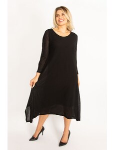 Şans Women's Plus Size Black Lined Crepe Dress