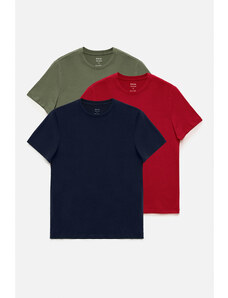 Avva Men's Khaki Burgundy Navy 3-Pack 100% Cotton Crew Neck Standard Fit Regular Cut T-shirt