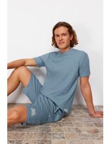 Trendyol Blue Regular Fit Waffle Shorts Pajamas Set