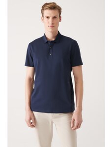 Avva Men's Navy Blue 100% Cotton Knitted Regular Fit 3 Snaps Polo Neck T-shirt