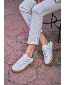 Madamra White-Green Women's Retro Sole Detailed Sneakers