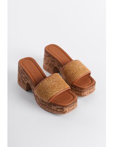 Capone Outfitters Women's Cork Platform Sold Wicker Single Strap Slippers