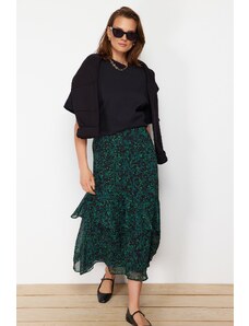 Trendyol Green Animal Patterned Woven Skirt With Lining
