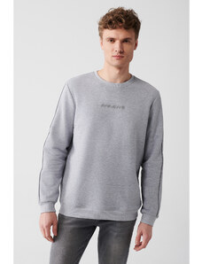Avva Men's Gray Crew Neck Cotton Reflective Piping Standard Fit Normal Cut Sweatshirt