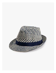 Koton Straw Fedora Hat with Band Detail and Knitted Motif