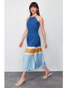 Trendyol Ecru-Blue A-Line Viscose Maxi Woven Dress with Gipe Detail at Waist