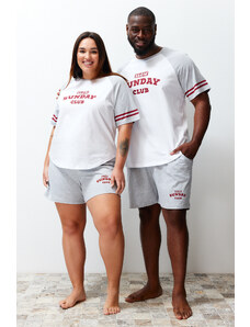 Trendyol Grimelange Raglan Sleeve Printed Couple Knitted Plus Size Shorts Pajamas Set