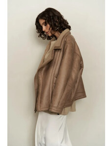 Laluvia Beige Shelby Fur Lined Leather Coat