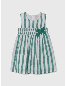 Dětské šaty s příměsí lnu Guess zelená barva, mini