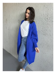 Fashion Lounge Maxi kardigan s vázáním v pase modrý