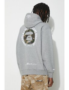 Mikina AAPE Loose Fit Hoodie Back Moonface pánská, šedá barva, s kapucí, s potiskem, ASWA327