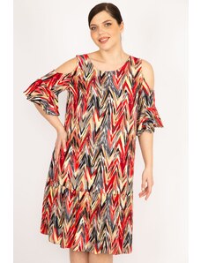 Şans Women's Fujiya Plus Size Decollete Woven Viscose Fabric Side Pocket Dress