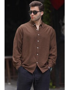 Madmext Men's Brown Long Sleeve Oversize Shirt 6735