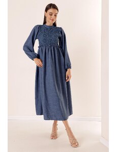 By Saygı Laced Linen Effect Long Dress