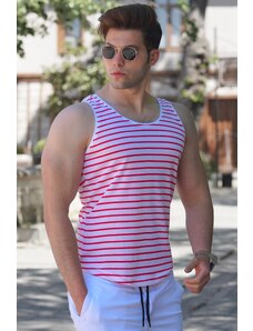 Madmext Men's Striped Red |White Tank Top - 2571