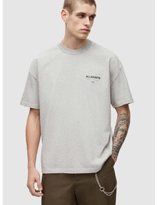 Bavlněné tričko AllSaints UNDERGROUND SS CREW šedá barva, s potiskem