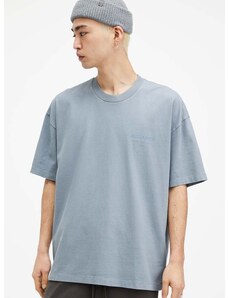 Bavlněné tričko AllSaints UNDERGROUND SS CREW tyrkysová barva, s potiskem
