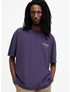Bavlněné tričko AllSaints UNDERGROUND SS CREW fialová barva, s potiskem