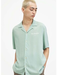 Košile AllSaints pánská, zelená barva, regular