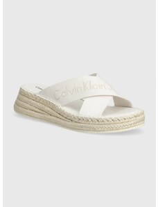 Pantofle Calvin Klein Jeans SPORTY WEDGE ROPE SANDAL MR dámské, bílá barva, na klínku, YW0YW01364