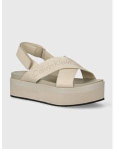 Sandály Calvin Klein Jeans FLATFORM SANDAL SLING IN MR dámské, béžová barva, na platformě, YW0YW01362