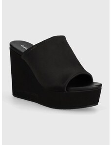 Pantofle Calvin Klein Jeans WEDGE SANDAL SAT NYL DC dámské, černá barva, na klínku, YW0YW01359