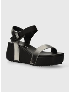 Sandály Calvin Klein Jeans WEDGE BLOCK SANDAL METALLIC DC černá barva, YW0YW01366